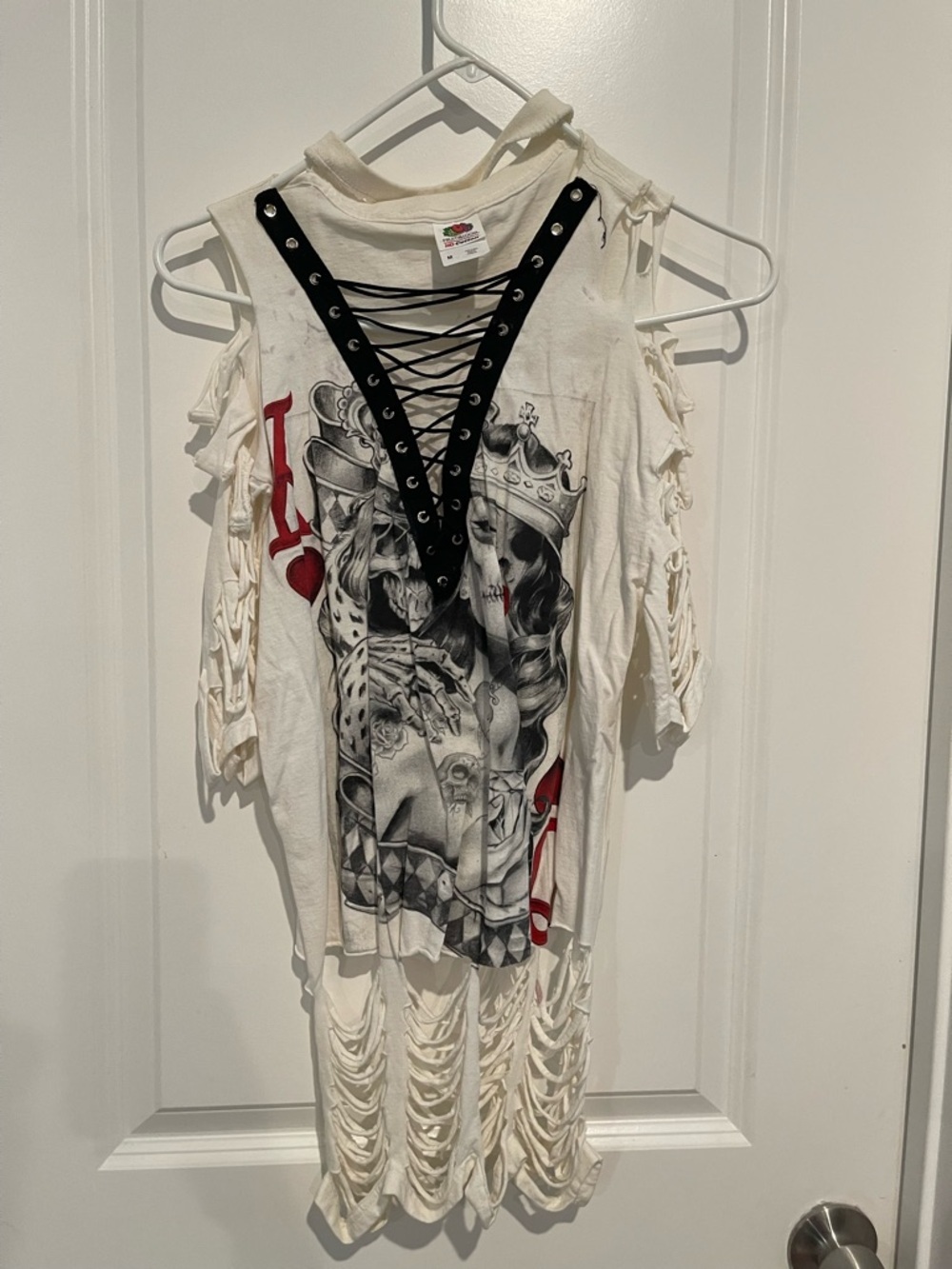 Fruit of the Loom Women's Lace-Up Graphic Tunic - Cream/Black/Red